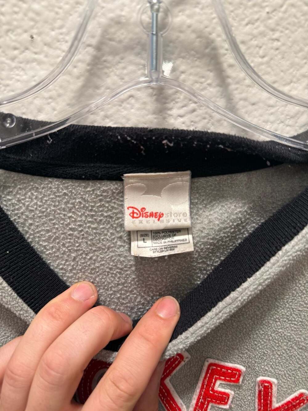 Disney Store Mickey Mouse Fleece Sweatshirt Size L Gray All Around Nice Guy - Picture 3 of 5